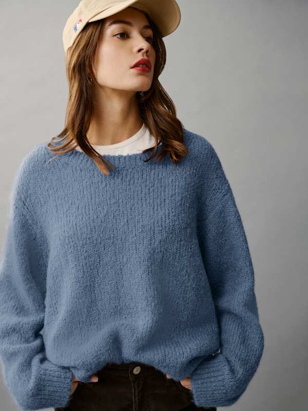 Cici Oversized Crew Sweater - Cornflower